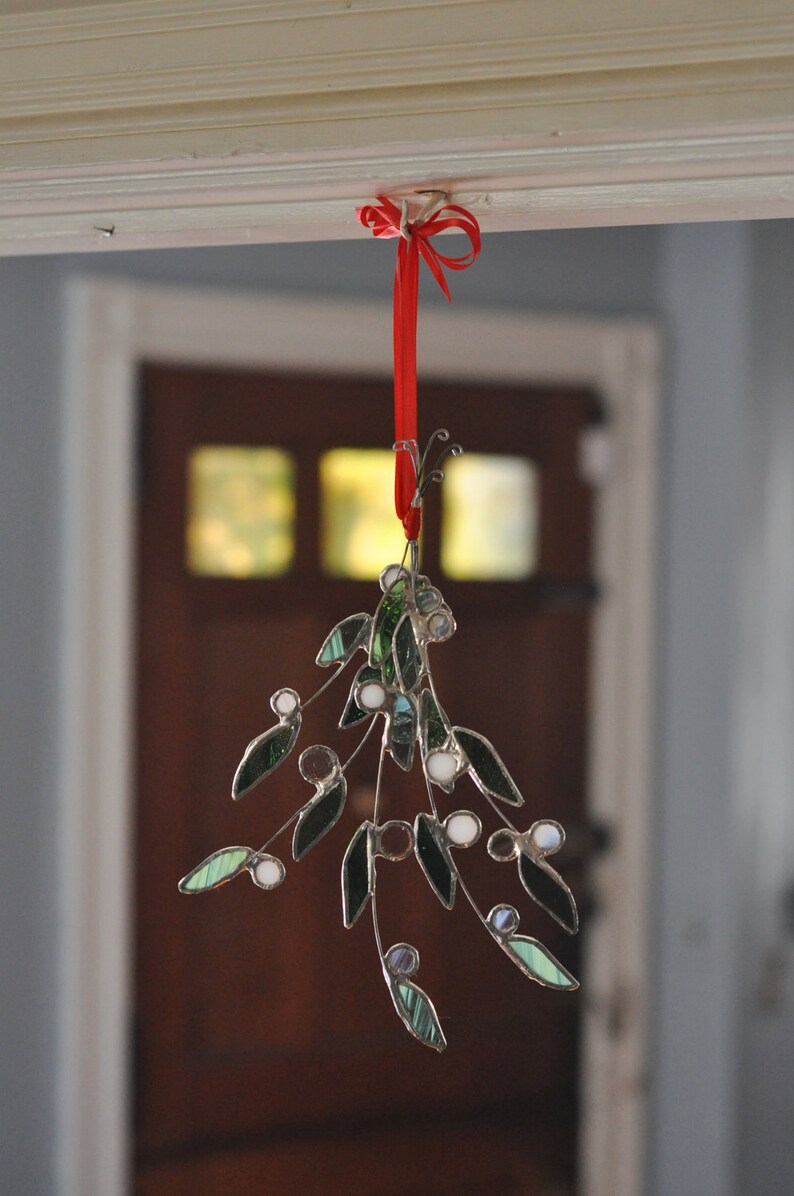 Mistletoe Bunch  holiday ornament  stained glass ornament  image 2