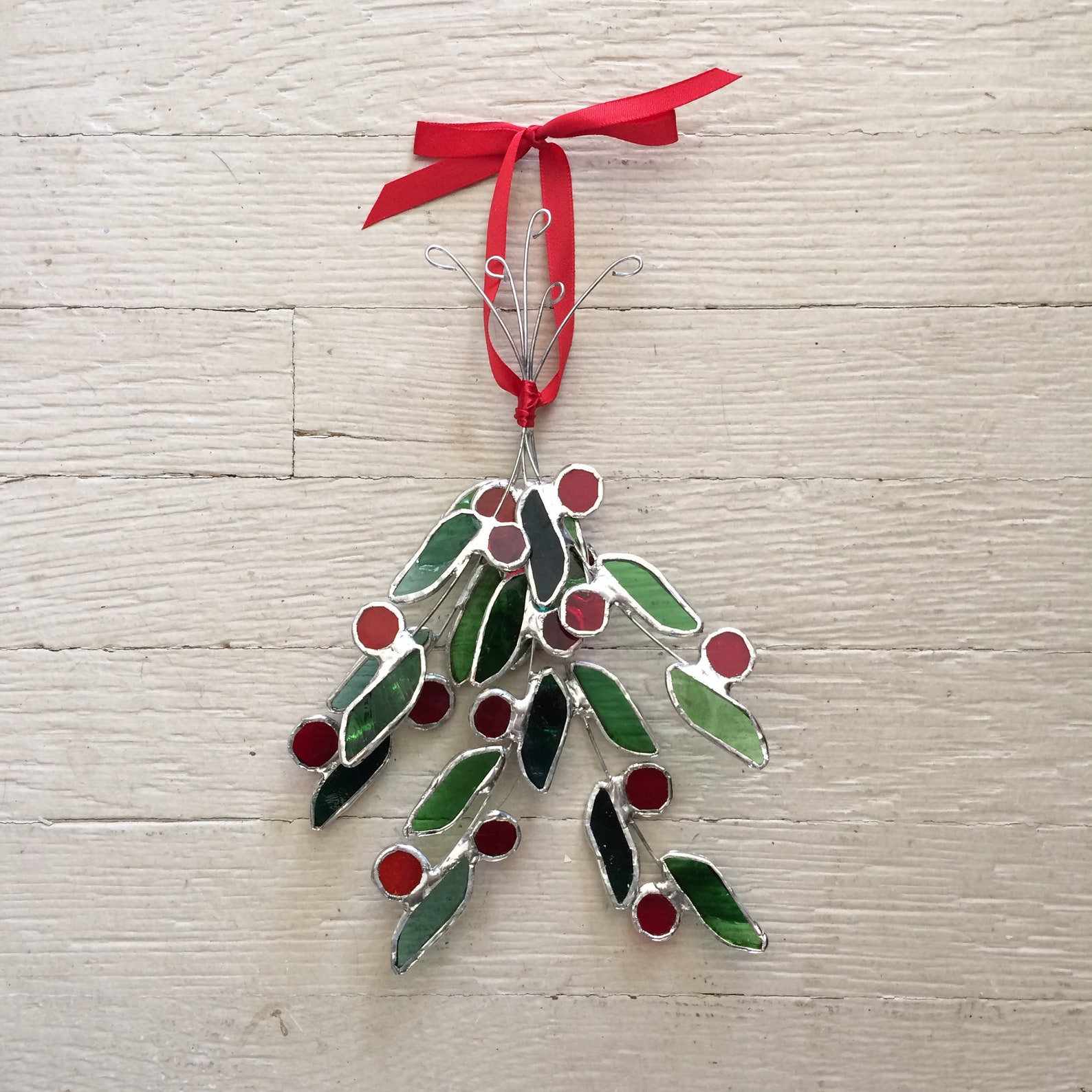 Mistletoe Bunch Holiday Ornament Stained Glass Ornament Etsy