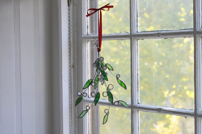 Mistletoe Bunch  holiday ornament  stained glass ornament  image 0