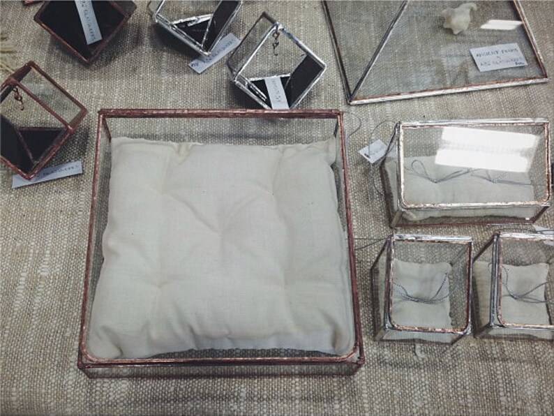 Hinged Glass Display Box silver or copper eco friendly wedding Stained Glass Box cushion