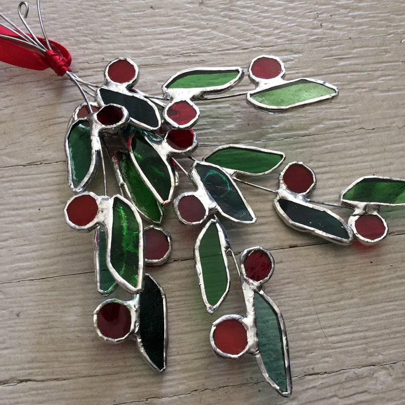Mistletoe Bunch  holiday ornament  stained glass ornament  image 4