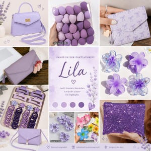 Puede incluir: Una colecci&oacute;n de accesorios morados que incluye un bolso texturizado, un paquete de esponjas de maquillaje, una cartera con estampado de lazos, una cartera larga, pinzas para el pelo en forma de flor, gomas, coleteros y un estuche brillante.