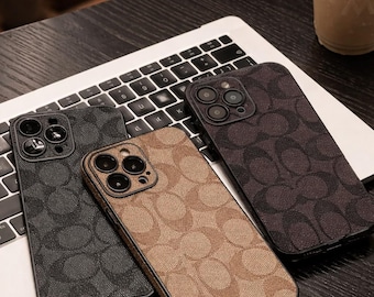 Luxury Designer Phone Case for iPhone 17 16 15 14 13 Pro Max – Classic Monogram Leather Style Cover – Shockproof Slim Protective Case