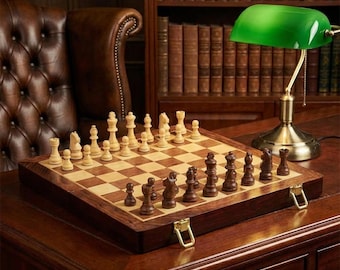 プレミアムマグネット式木製チェスセット 折りたたみ式トラベルボード