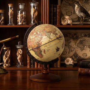 Vintage Wooden Globe with Metal Stand Retro Earth Map Desk Decor Educational Gift