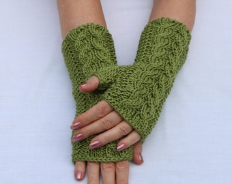 Knit Fingerless Gloves Mittens. Women's Arm Warmers. Green Hand Warmers. Warm Soft Gloves.Sale.