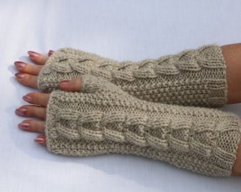 PDF Fingerless Gloves Mittens Knit Pattern PDF. Women's Arm Warmers Knitting Pattern. Wool Cable Gloves. DIY mitts.