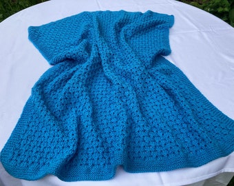 Baby Boy blanket/ Hand-knitted Blue Baby Blanket /Sale /Lacy Hand-Knit Blanket / Newborn / Baby Showers Gift