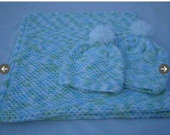 Knitting Pattern Baby Hat Blanket Set. Baby Beanie Hat.Textured Blanket Knitting pattern. Knit Pattern.