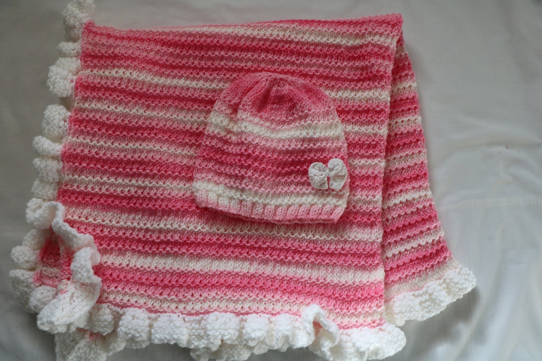 Knitting Pattern PDF/ Baby Blanket With Ruffle Hat /PDF Baby Set ...
