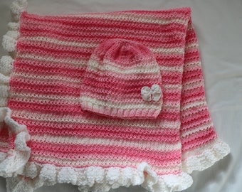 Knitting Pattern PDF/ Baby Blanket with Ruffle Hat /PDF Baby  Set  Strawberry/ Knit Pattern  DIY / Baby  Afghan Beanie Hat Baby Girl