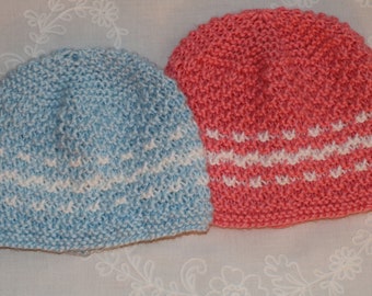 Knitting Pattern  Twins Hats Baby Beanie -