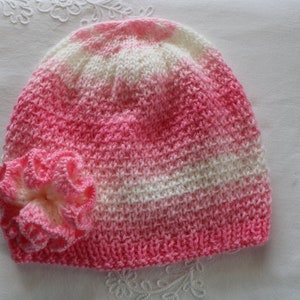 Chapéu para meninas com padrão de tricô de flores em PDF - Bebê/Criança - Chapéu de flor rosa rosa - Padrão de tricô em PDF - Gorro - Presente faça você mesmo para meninas.