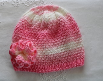 Girls Hat with Flower Knitting Pattern PDF- Baby/ Child - Pink Rose Flower Hat -Knit Pattern PDF- Beanie - DIY Gift for Girls.