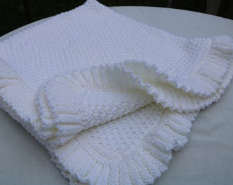 PDF. Knit Pattern Baby Blanket with Ruffle Edge. Knitting Pattern PDF. Baby Shower Gift diy. Baby Afghan. Christening Blanket..