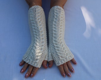 PDF. Fingerless Gloves Mittens Knit Pattern PDF - Seagull - Arm Warmers - Cable Gloves- Knitting Pattern- DIY Gift for Girls Women.