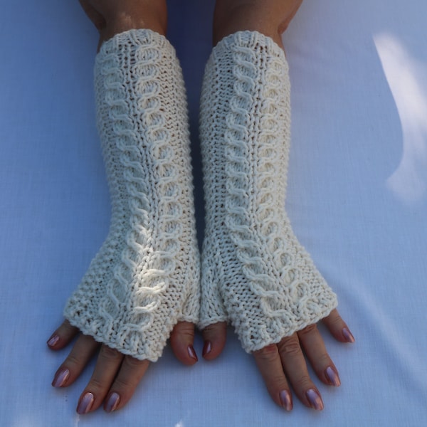 PDF. Fingerless Gloves Mittens Knit Pattern PDF - Seagull - Arm Warmers - Cable Gloves- Knitting Pattern- DIY Gift for Girls Women.