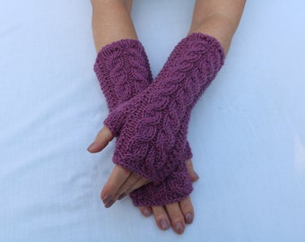 Fingerless Gloves Mittens. Gray Arm Warmers. Knit Fingerless Cabled Gloves. Winter Long  Wrist Warmers. Women. Gift For Her.