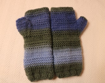 Knit Fingerless Gloves Mittens. Knit Woman's Winter Hand Warmers. Blue Green  Wool Gloves.Sale. Gift.