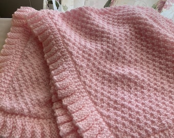 PDF Baby  Blanket with Ruffle - Knit Pattern - PDF  Pattern-diy- Baby Shower gift- Knitting pattern Baby Girl Blanket.Newborn