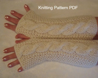 PDF Fingerless Gloves Knitting  Pattern  PDF-Cable Gloves-Arm  Warmers- PDF Knit Pattern-Long  fingerless  Gloves- Online  Knit  Pattern