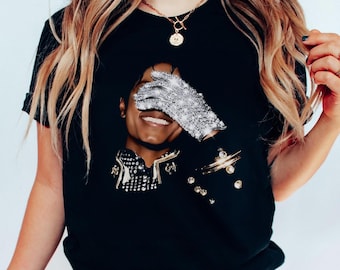 Camiseta gráfica de Jackson, estilo pop de los 80, para fans de la música.