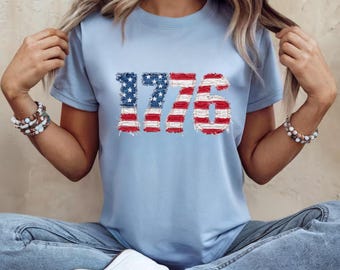 1776 USA Flag Shirt, Distressed Patriotic T-Shirt