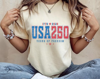 Camiseta de Estados Unidos por sus 250 años de libertad, camiseta gráfica retro patriótica.