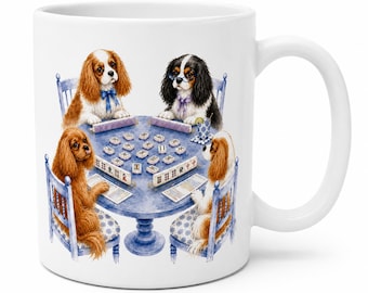 Mahjong-Tasse mit Cavalier King Charles Spaniel | 440 ml Aquarell-Kaffeebecher