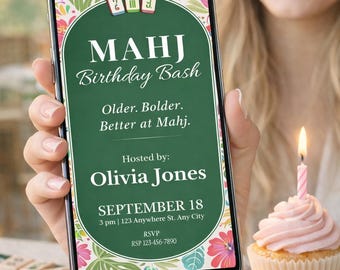 Mahjong-Geburtstagsfeier-Einladung, bearbeitbare Canva Mahj-Einladung für Mädchennacht oder Geburtstagsfeier