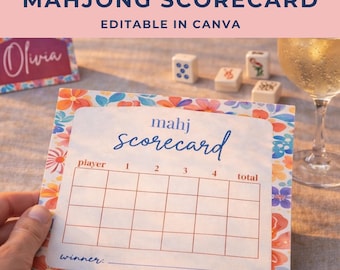 Mahjong Scorecard druckbare, bearbeitbare Canva-Vorlage, anfängerfreundliche Spielnacht-Tracker (digitaler Download)