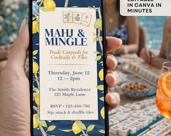 Bearbeitbare Mahjong-Einladung, Mädchen-Spielabend Canva Invite (Digital)