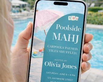 Poolside Mahjong Party Invitation, Summer Game Night Invite (Digital Download)