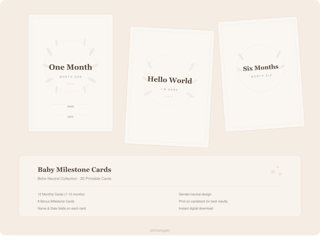 Boho Neutral Baby Milestone Cards | Monthly Photo Props (digital ...