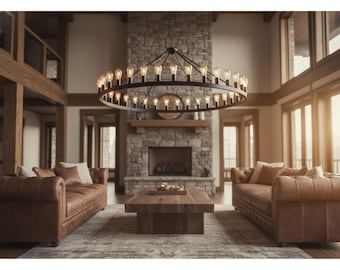 Wood Chandelier, 64 Inch Black Wagon Wheel Chandelier,36 Light Farmhouse Pendant Lighting,Rustic Hanging Lamp for Dining Room Foyer Entryway
