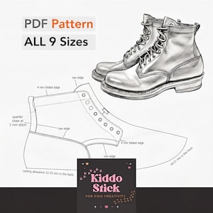 Molde em PDF para Bota Masculina com Cadarço | Molde para Sapato de Couro | Modelo de Bota para Imprimir | Molde para Fazer Calçados | Todos os 9 Tamanhos (EU 39-47)
