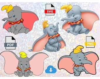 ダンボの水彩画クリップアート、赤ちゃんゾウのPNG（デジタル