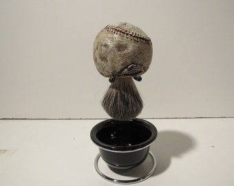 Baseball Shaving Brush With Stand and Bowl Custom Made Badger Hair
