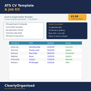 UK ATS CV Template | Excel Google Sheets Job Kit (Digital Download)