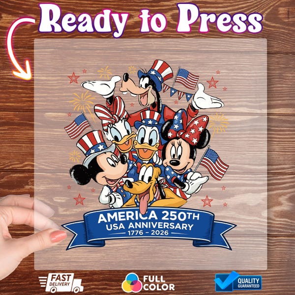 Disney Mickey and Friends 4th July DTF Transfer, USA 250th Anniversary DTF Transfer, Disneyland Family Holiday Transfer, Walt Disney World