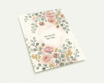 Juego de 10 postales | Sé amable contigo misma | Peonías en acuarela A6 | Afirmación de atención plena | Regalo de ánimo para tu novia