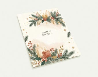 Juego de 10 tarjetas navideñas | Alegra tu día | Velas en acuarela A6 | Tarjeta de Adviento con mensaje de ánimo | Juego de tarjetas de felicitación navideñas