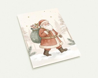Juego de 10 tarjetas navideñas | Papá Noel acuarela nostálgico | Postales navideñas A6 | Juego de tarjetas de felicitación navideñas