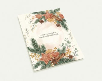 Juego de 10 tarjetas navideñas | Primero galletas, luego todo lo demás | Acuarela canela naranja A6 | Correo navideño divertido | Tarjetas de felicitación
