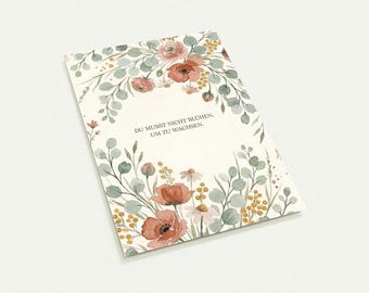 Juego de 10 postales | No necesitas florecer para crecer | Prado de flores en acuarela A6 | Tarjetas de ánimo | Regalo para la atención plena