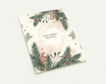 Juego de 10 tarjetas navideñas | Paz y tranquilidad | Ramas de abeto en acuarela A6 | Tarjeta de felicitación navideña | Postales navideñas