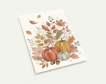 Juego de 10 postales | Hojas de otoño, calabaza, setas, acuarela | Tarjeta de otoño A6 | Juego de tarjetas de felicitación de otoño | Regalo de decoración de otoño