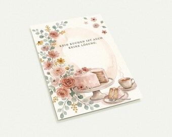 Juego de 10 postales | Sin pastel tampoco hay solución | Pastel en acuarela A6 | Tarjeta divertida de regalo para novia | Tarjeta con cita