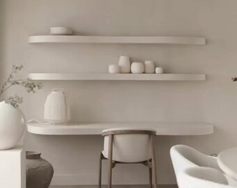 Microcement smooth organic chunky curve floating wall shelves (Dip - Wave Front  Design)