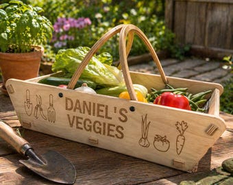 Custom Engraved Harvest Basket – Personalized Garden Basket, 2 Sizes, Gift for Gardeners